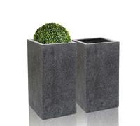 Primrose Set of 2 Poly-Terrazzo Black Tall Cube Outdoor Planters 79cm in Grey Primrose Grey