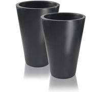 Primrose Set Of 2 Polystone Calgary Black Tall Indoor Outdoor Garden Planter 69Cm
