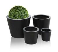 Primrose Set Of 4 Polystone Black Round Indoor Outdoor Planters In 4 Different Sizes