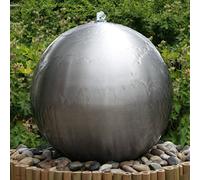 Primrose Silver Brushed Stainless Steel Sphere Modern Water Feature Fountain with LED Lights in Silver 50cm