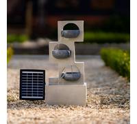 Primrose Solar Cascading Water Feature Grey Column Pouring Bowls Tiered With Battery Backup And Lights 53Cm