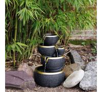 Solar Power 3 Tier Stacked Bowls Gold Edge Water Feature Cascade LED Lights 46cm Primrose Black One Size