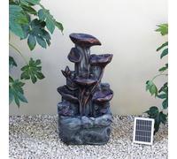 Primrose Solar Power Lily Pad Rock Cascade Water Feature With LED Bronze 76cm in Brown Primrose Brown