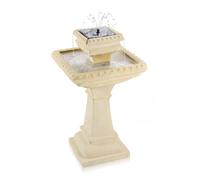 Primrose 80cm Solar Powered Ivory 2 Tier Bird Bath Cascade Water Feature Outdoor Cast Stone Fountain with LED Lights