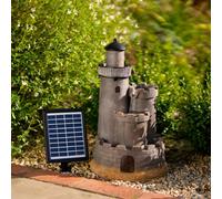 Primrose Solar Water Feature Grey Castle Cascade Battery Backup Lights 49cm in Light Grey Primrose Light Grey