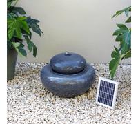 Primrose Solar Powered Leven Round Pebble Bowl Water Feature LEDs Grey 39cm Primrose Grey