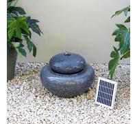 Primrose Solar Powered Leven Round Pebble Bowl Water Feature with LEDs Grey H28.5cm
