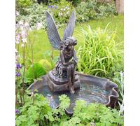 Primrose Solar Powered Outdoor Water Feature 'Fairy on a Clam Shell' 78cm in Grey Primrose Grey