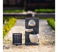 Primrose Solar Powered Pouring Bowls Tiered Cascading Water Wall Water Feature With Battery Backup And Led Lights H48Cm