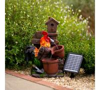 Primrose 'Rooster' Water Feature Solar Powered Pouring Pots Battery LEDs 57cm Primrose Multicolor