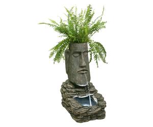 Primrose Solar Powered Water Feature 'Easter Island Head' Planter Lights 73cm in Brown Primrose Brown