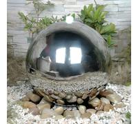 Primrose Stainless Steel Polished Sphere Outdoor Water Feature With Lights And Reservoir 40Cm