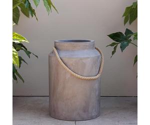 Primrose Tall Round Concrete Milk Can Garden Patio Planter in Grey (H50cm x W35cm)