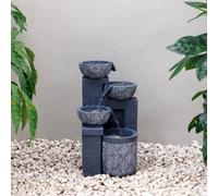 Primrose Talla 3 Tiered Stacked Bowls Grey Outdoor Water Feature With Leds 41Cm