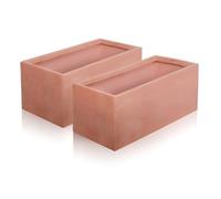 Primrose Terracotta Fibrecotta Rectangular Trough Planters 50Cm Set Of 2