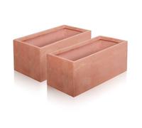 Primrose Terracotta Fibrecotta Rectangular Trough Planters 50cm Set of 2 in Red Primrose Red
