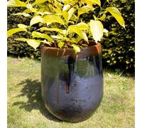 Primrose H42cm Terracotta Wide Round Planter In Grey Blue Garden Patio Flower Pot