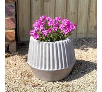 Primrose Textured Concrete Deep Ribbed Round Planter In Grey 25cm Primrose Grey