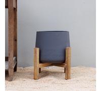 Primrose Textured Concrete Round Garden Planter with Wooden Stand in Grey 43cm Primrose Grey