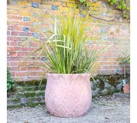 Primrose Textured Terracotta Round Patterned Planter In Dust Pink 60cm in Beige Primrose Beige