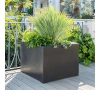 Primrose Titanic Black Polystone Stone Effect Cube Planter 70cm Primrose Black