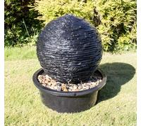 Primrose Torver Slate Effect Sphere Outdoor Water Feature With Lights H56Cm