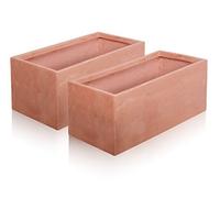 Primrose Twin Pack Garden Outdoor Fibrecotta Terracotta Trough Rectangular Planter X2 Medium 30cm³ (11.7in³)