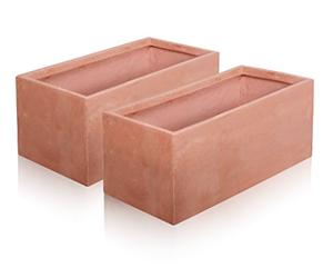 Primrose Twin Pack Garden Outdoor Fibrecotta Terracotta Trough Rectangular Planter X2 Medium 30cm³ (11.7in³)