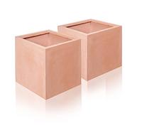 Primrose Twin Pack Outdoor Fibrecotta Terracotta Cube Garden Planter Pots Large X2 80cm³ (14.5in³)