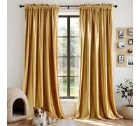 PRIMROSE Velvet Curtains Gold Luxury Elegant Curtain Thermal Insulated Soundproof Room Darkening Window Curtain Drapes for Living Room Bedroom Rod Pocket 96 Inches Set of 2