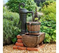 Primrose Water Feature with Lights 'Pump & Barrel' Outdoor Fountain 82cm in Brown Primrose Brown