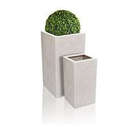 Primrose White Polyterrazzo Tall Cube Planter Large H79cm x 40cm (31.1in x 15.7in)
