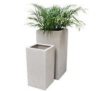 Primrose White Polyterrazzo Tall Cube Planter Set of 2 Large Planters H79cm x 40cm (31.1in x 15.7in)
