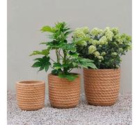 Primrose Wrapped Rope Design Concrete Planter In Brown 39Cm