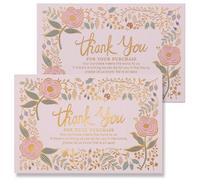 Prims & Flourish Thank You For Your Order Cards, Pack of 50 Thank You For Your Purchase Cards, Gold Foil Floral, 4 x 6 Inches, Postcard Size