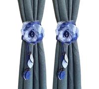 Primst 2 Pack Chiffon Flower Curtain Tiebacks with Leaf Tassels, Curtain Rope Tieback Curtain Holdbacks for Window Drapries (Blue,2)