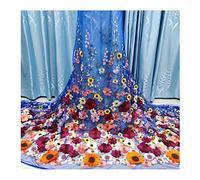 Primst 51.2" Width Flower Colorful Embroidered Lace Trim 3D Appliqué Embroidery Lace Fabric for DIY Handmade Clothing Evening Dress Home Decoration (Blue)