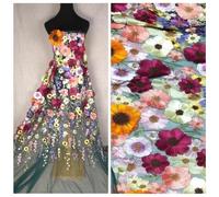 Primst 51.2" Width Flower Colorful Embroidered Lace Trim 3D Appliqué Embroidery Lace Fabric for DIY Handmade Clothing Evening Dress Home Decoration (Green)