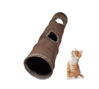 Primst Collapsible Cat Tunnel, Durable Suede Pet Toys Play Tunnel Tube with Ball and Hole,for Cats, Kitty and Rabbits (Brown 51x12inch)