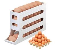 Primst Egg Dispenser for Refrigerator, Automatic Egg Rolling Holder, 4-Layer Rolling Eggs Storage Box, Space Saving Egg Organizer Tray for Fridge (White)