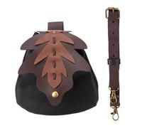 Primst Medieval Drawstring Faux Leather, Renaissance Belt Pouch,Vintage Leaf Purse, Cosplay Fairy Bag, Black, European and American Fantasy