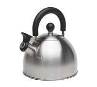Primula Stewart Whistling Stovetop Tea Kettle Food Grade Stainless Steel, Hot Water Fast to Boil, Cool Touch Folding, Brushed with Black Handle