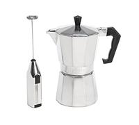 Primula Stovetop Espresso Maker and Handheld Electric Milk Frother Gift Set, Moka Pot for Classic Italian and Cuban Coffee, Cafetera, 6 Espresso Cups, Silver