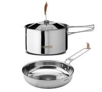 Primus Camping Cookware Set - Campfire Cookset Stainless Steel Small - 1,8 L and 17,5 cm Camping Pot and 21 cm Camping Pan - Camping Pots and Pans for Gas Stove or Open Fire - Camp Kitchen Equipment