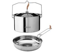 Primus Camping Cookware Set - Campfire Cookset Stainless Steel Small - 3.0 L and 20 cm Camping Pot and 21 cm Camping Pan - Camping Pots and Pans for Gas Stove or Open Fire - Camp Kitchen Equipment