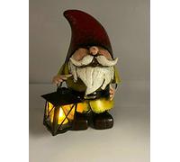 Primus Metal Gnome with Candle Lantern Garden Ornament Sculpture Gift, Hand Painted, 21 x 20 x 30cm
