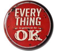 Primus Metal Wall Bottle Cap Plaque Circle Art 33cm / 34cm Garage Bedroom Shed (Everything is OK Circle)