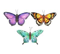 Primus Purple, Orange & Cyan Set of 3 Small Metal Butterfly Wall Art