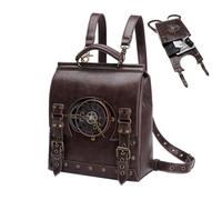 PRIMUZ Leather Backpack, Laptop Bag Steampunk Backpack, Travel Rucksack Retro Steampunk Bag, Large Medieval Backpack PU Leather Punk Backpack For Men Women