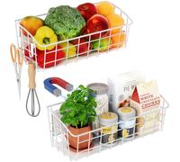 PrimZooty 2-Pack Magnetic Spice Rack for Refrigerator, Versatile Magnetic Shelf Organizer with 2 Hooks for Kitchen Storage, Large Capacity Spice Rack for Fridge, Oven, or Cabinet - White